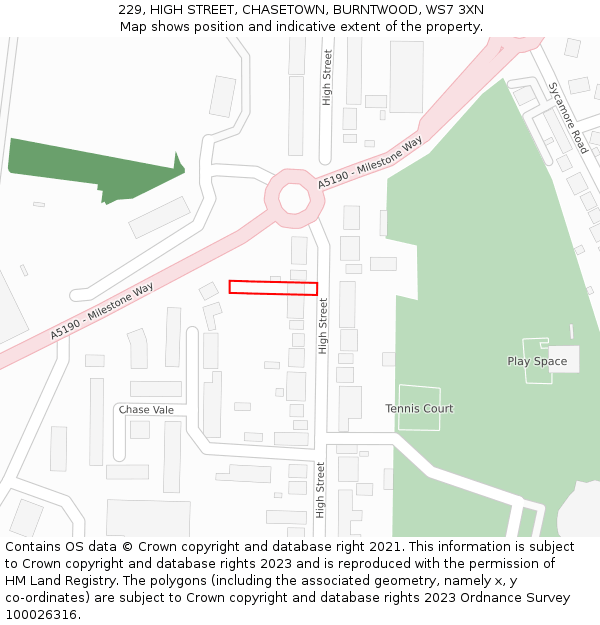 229, HIGH STREET, CHASETOWN, BURNTWOOD, WS7 3XN: Location map and indicative extent of plot