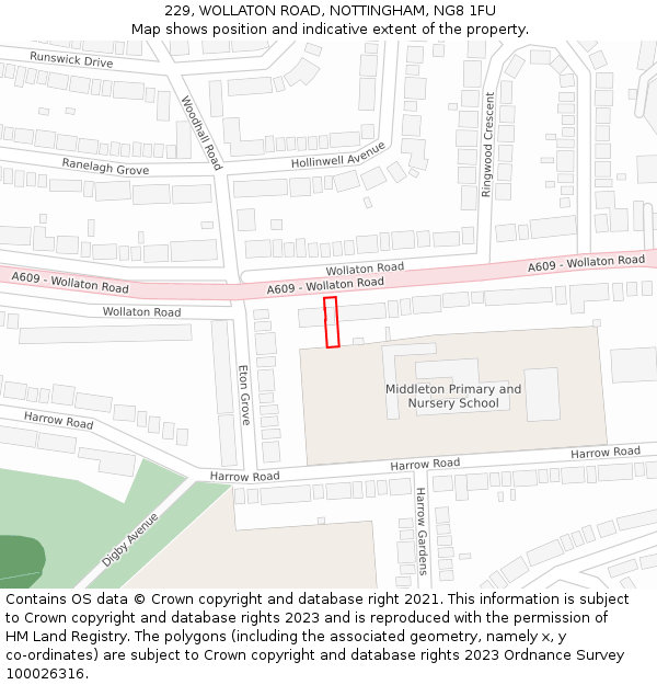 229, WOLLATON ROAD, NOTTINGHAM, NG8 1FU: Location map and indicative extent of plot