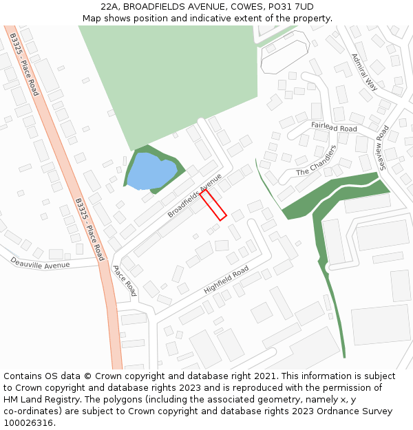 22A, BROADFIELDS AVENUE, COWES, PO31 7UD: Location map and indicative extent of plot