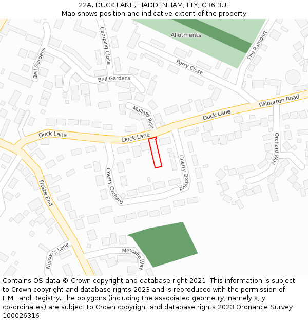 22A, DUCK LANE, HADDENHAM, ELY, CB6 3UE: Location map and indicative extent of plot