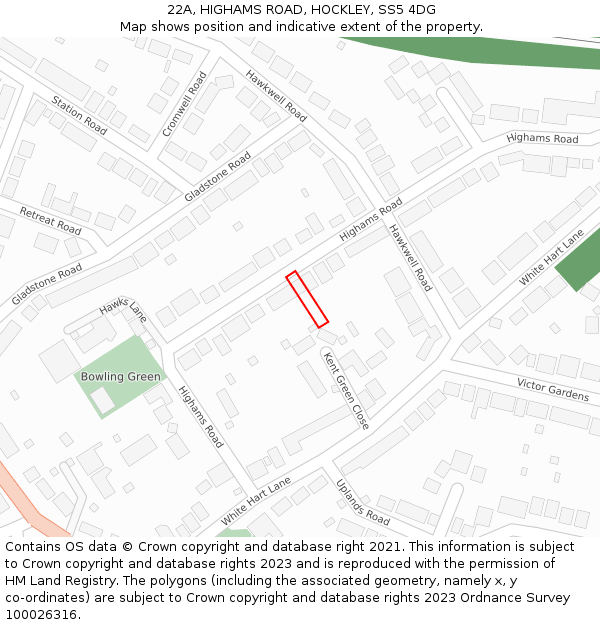 22A, HIGHAMS ROAD, HOCKLEY, SS5 4DG: Location map and indicative extent of plot