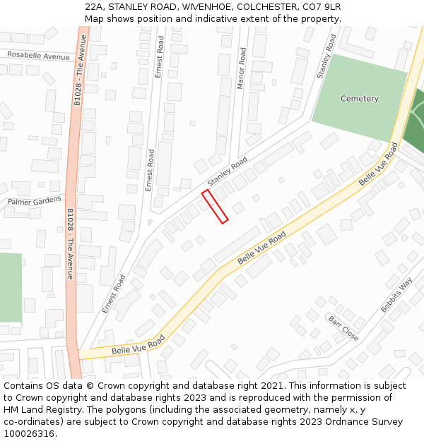 22A, STANLEY ROAD, WIVENHOE, COLCHESTER, CO7 9LR: Location map and indicative extent of plot