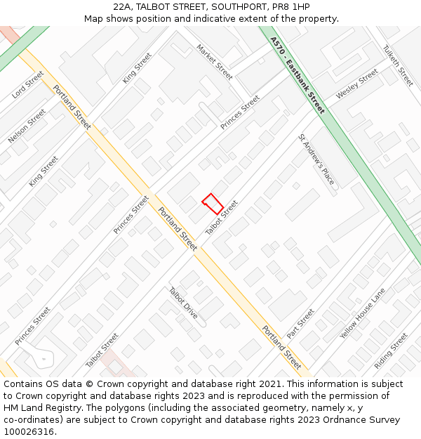 22A, TALBOT STREET, SOUTHPORT, PR8 1HP: Location map and indicative extent of plot