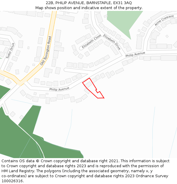 22B, PHILIP AVENUE, BARNSTAPLE, EX31 3AQ: Location map and indicative extent of plot