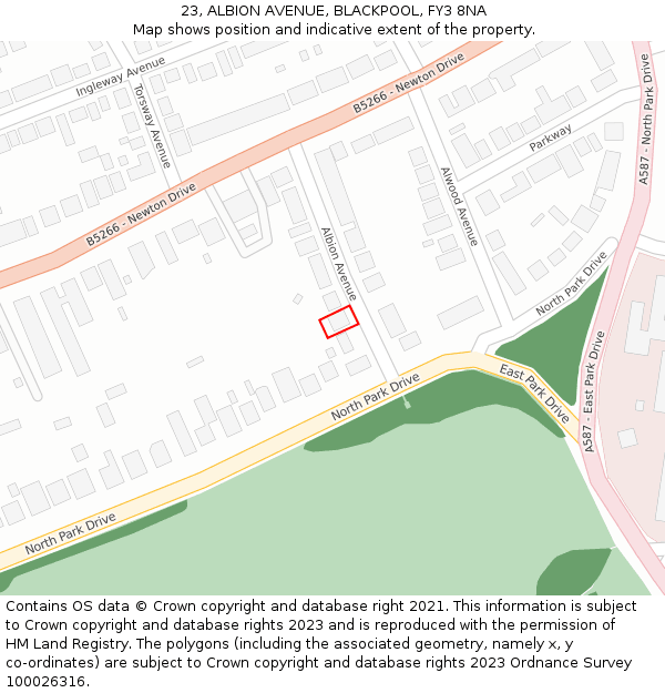 23, ALBION AVENUE, BLACKPOOL, FY3 8NA: Location map and indicative extent of plot