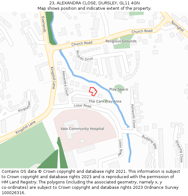 23, ALEXANDRA CLOSE, DURSLEY, GL11 4GN: Location map and indicative extent of plot