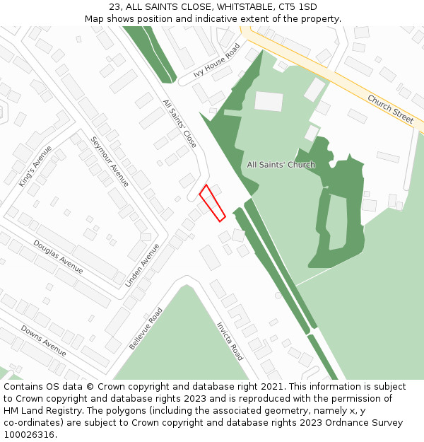 23, ALL SAINTS CLOSE, WHITSTABLE, CT5 1SD: Location map and indicative extent of plot