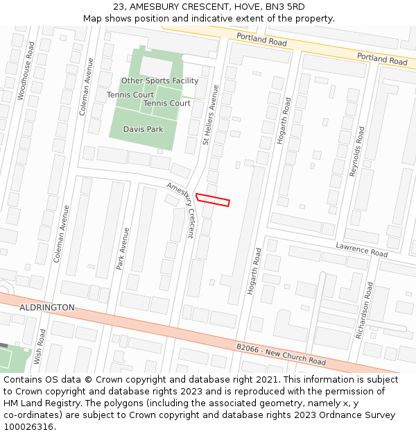 23, AMESBURY CRESCENT, HOVE, BN3 5RD: Location map and indicative extent of plot