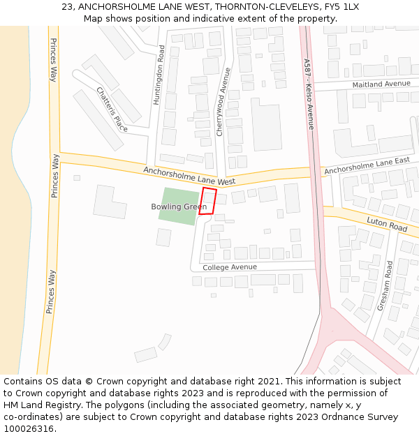 23, ANCHORSHOLME LANE WEST, THORNTON-CLEVELEYS, FY5 1LX: Location map and indicative extent of plot