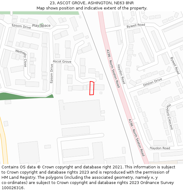 23, ASCOT GROVE, ASHINGTON, NE63 8NR: Location map and indicative extent of plot