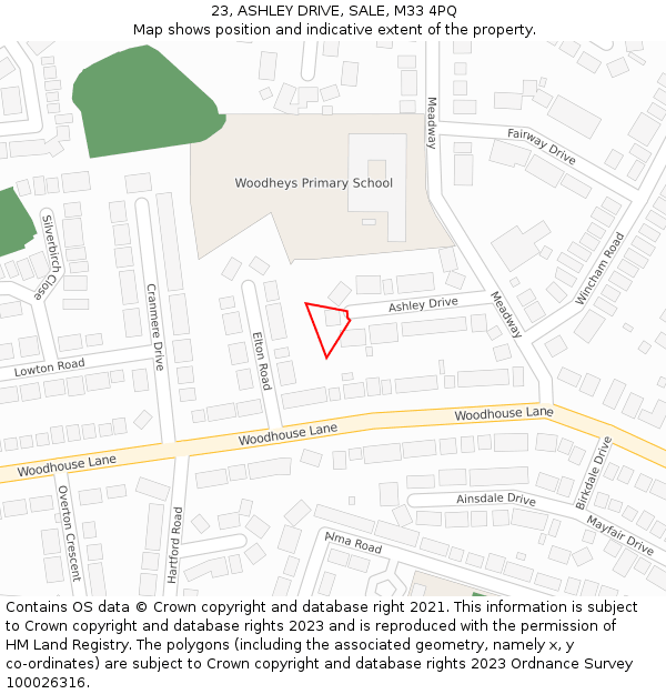 23, ASHLEY DRIVE, SALE, M33 4PQ: Location map and indicative extent of plot