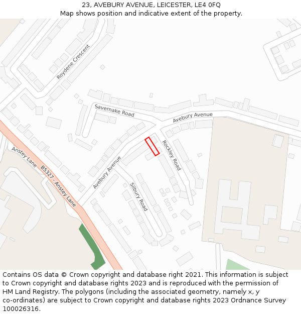 23, AVEBURY AVENUE, LEICESTER, LE4 0FQ: Location map and indicative extent of plot