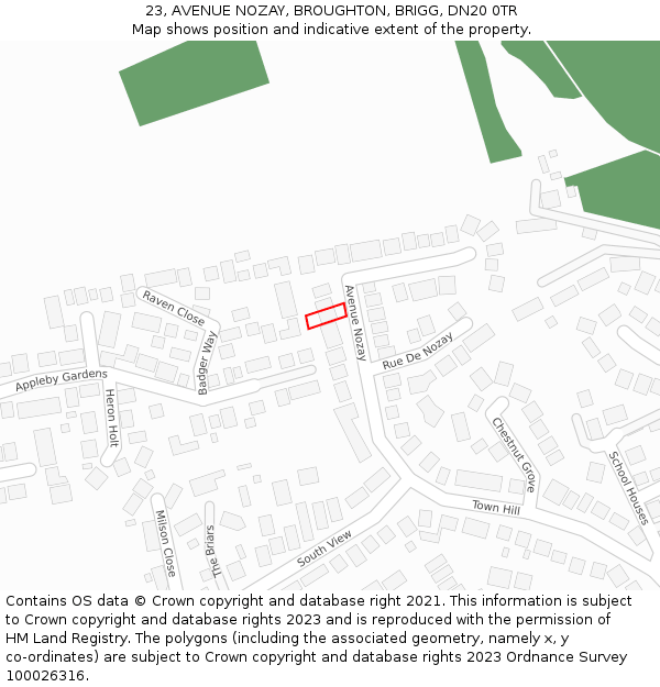 23, AVENUE NOZAY, BROUGHTON, BRIGG, DN20 0TR: Location map and indicative extent of plot