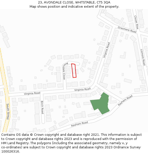 23, AVONDALE CLOSE, WHITSTABLE, CT5 3QA: Location map and indicative extent of plot