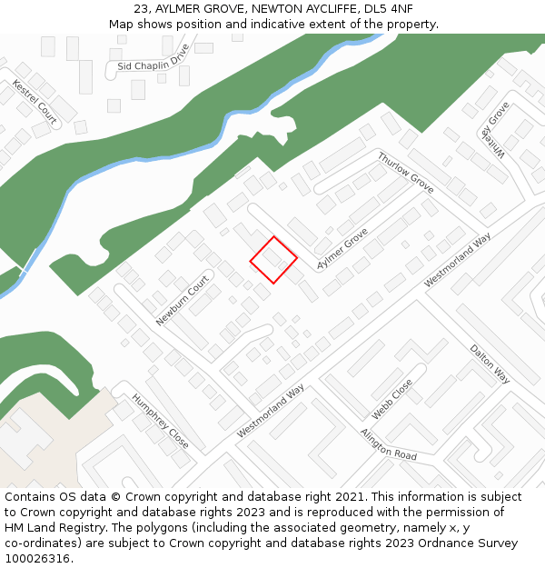 23, AYLMER GROVE, NEWTON AYCLIFFE, DL5 4NF: Location map and indicative extent of plot