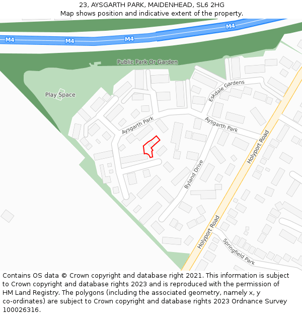 23, AYSGARTH PARK, MAIDENHEAD, SL6 2HG: Location map and indicative extent of plot