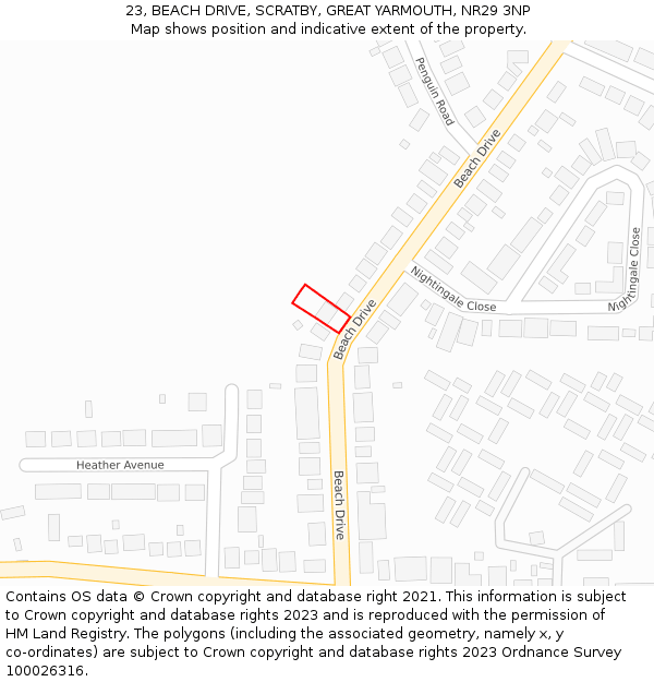 23, BEACH DRIVE, SCRATBY, GREAT YARMOUTH, NR29 3NP: Location map and indicative extent of plot