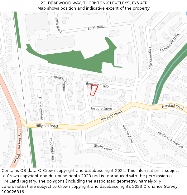 23, BEARWOOD WAY, THORNTON-CLEVELEYS, FY5 4FP: Location map and indicative extent of plot