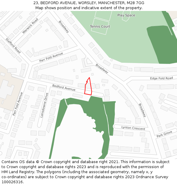 23, BEDFORD AVENUE, WORSLEY, MANCHESTER, M28 7GG: Location map and indicative extent of plot