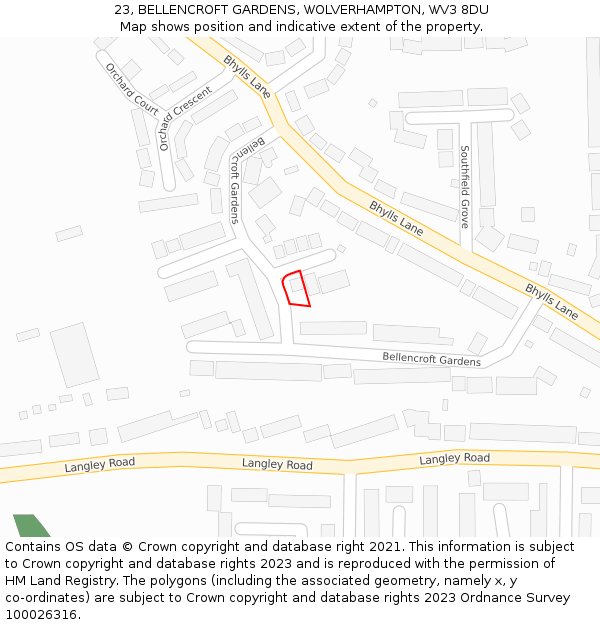 23, BELLENCROFT GARDENS, WOLVERHAMPTON, WV3 8DU: Location map and indicative extent of plot