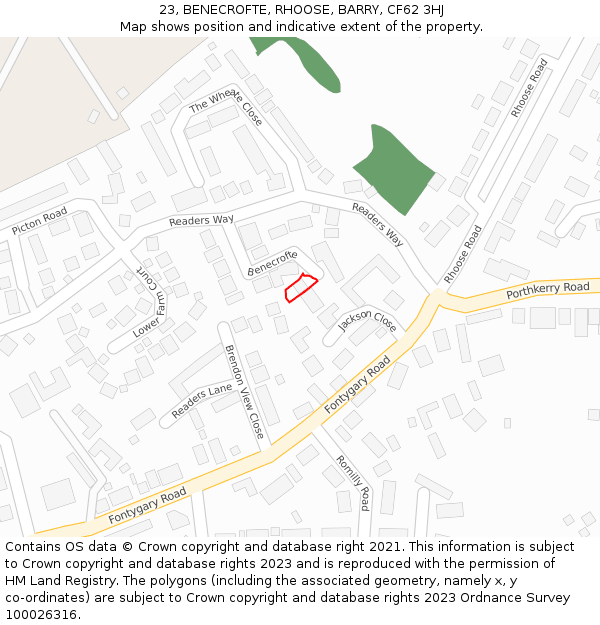 23, BENECROFTE, RHOOSE, BARRY, CF62 3HJ: Location map and indicative extent of plot