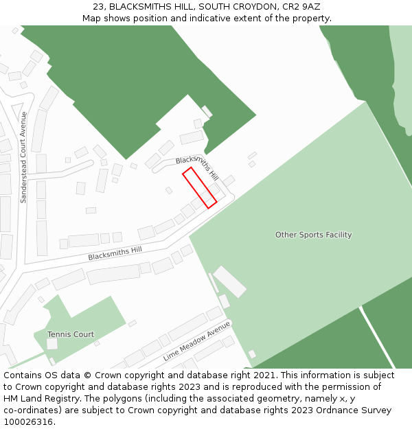 23, BLACKSMITHS HILL, SOUTH CROYDON, CR2 9AZ: Location map and indicative extent of plot