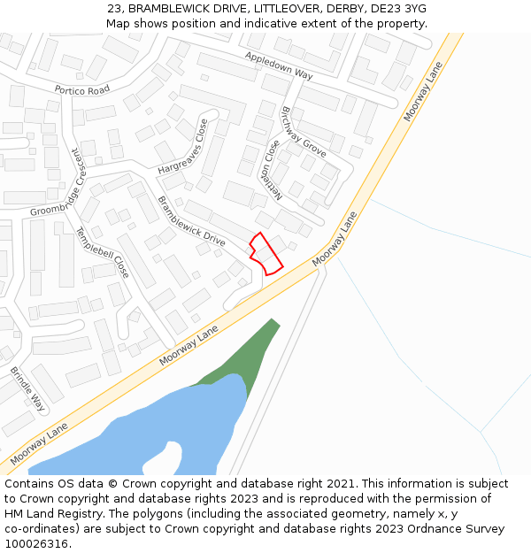 23, BRAMBLEWICK DRIVE, LITTLEOVER, DERBY, DE23 3YG: Location map and indicative extent of plot