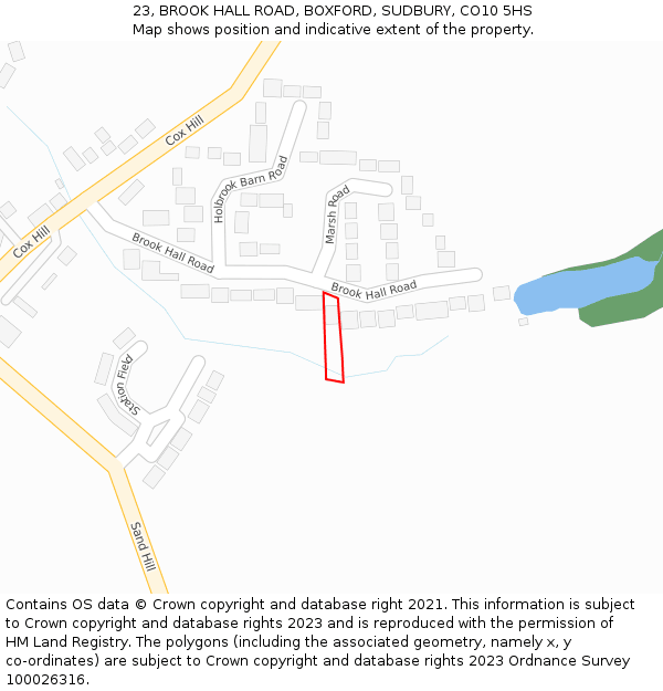 23, BROOK HALL ROAD, BOXFORD, SUDBURY, CO10 5HS: Location map and indicative extent of plot