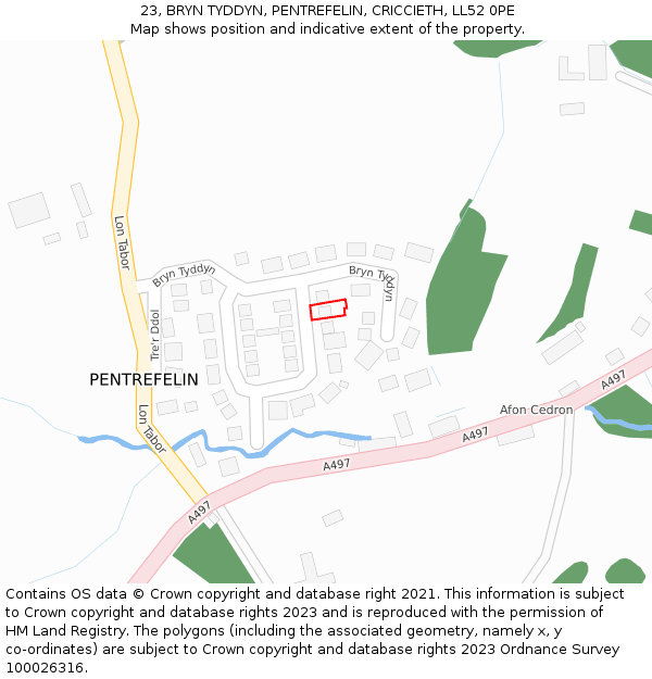 23, BRYN TYDDYN, PENTREFELIN, CRICCIETH, LL52 0PE: Location map and indicative extent of plot