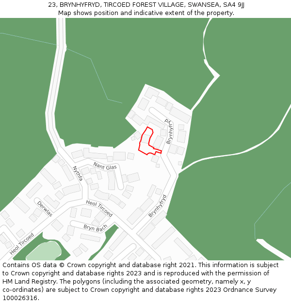 23, BRYNHYFRYD, TIRCOED FOREST VILLAGE, SWANSEA, SA4 9JJ: Location map and indicative extent of plot