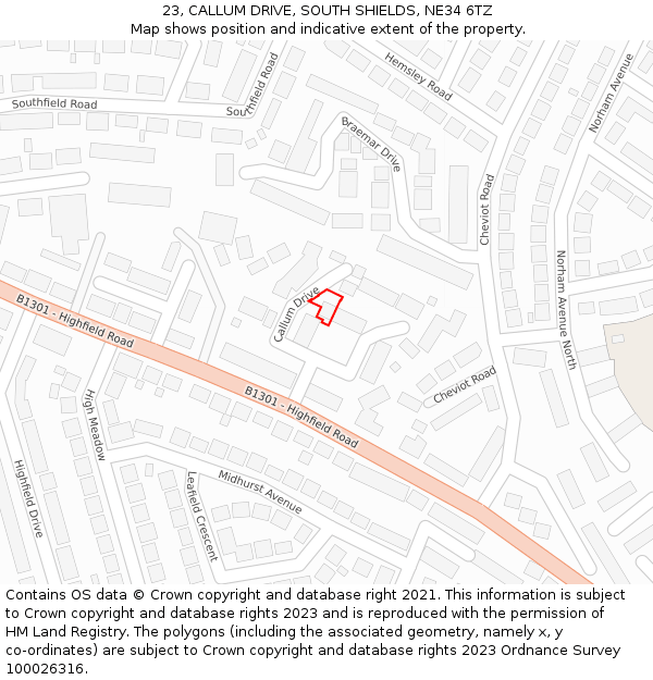 23, CALLUM DRIVE, SOUTH SHIELDS, NE34 6TZ: Location map and indicative extent of plot