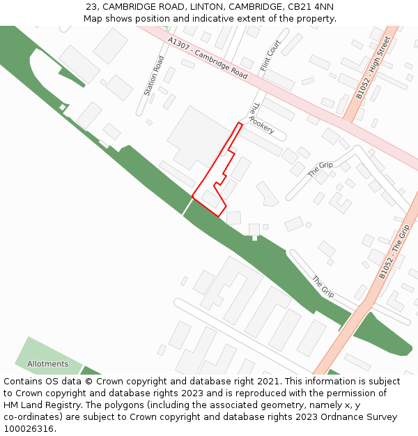 23, CAMBRIDGE ROAD, LINTON, CAMBRIDGE, CB21 4NN: Location map and indicative extent of plot