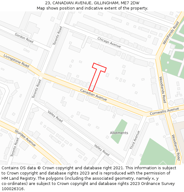 23, CANADIAN AVENUE, GILLINGHAM, ME7 2DW: Location map and indicative extent of plot