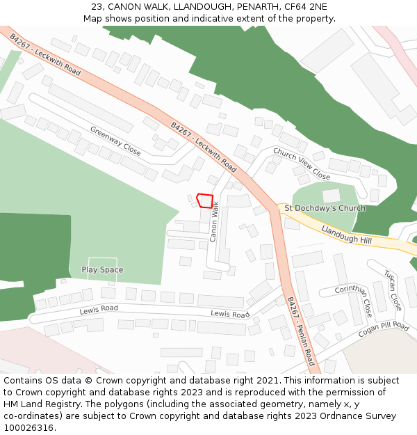 23, CANON WALK, LLANDOUGH, PENARTH, CF64 2NE: Location map and indicative extent of plot