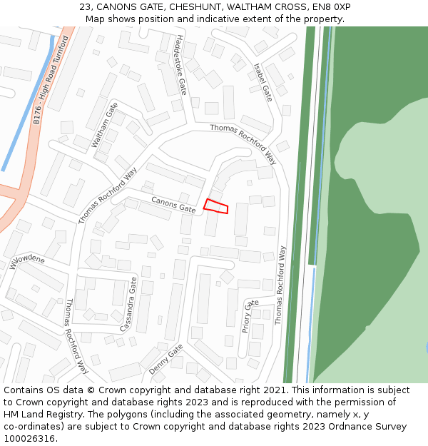 23, CANONS GATE, CHESHUNT, WALTHAM CROSS, EN8 0XP: Location map and indicative extent of plot