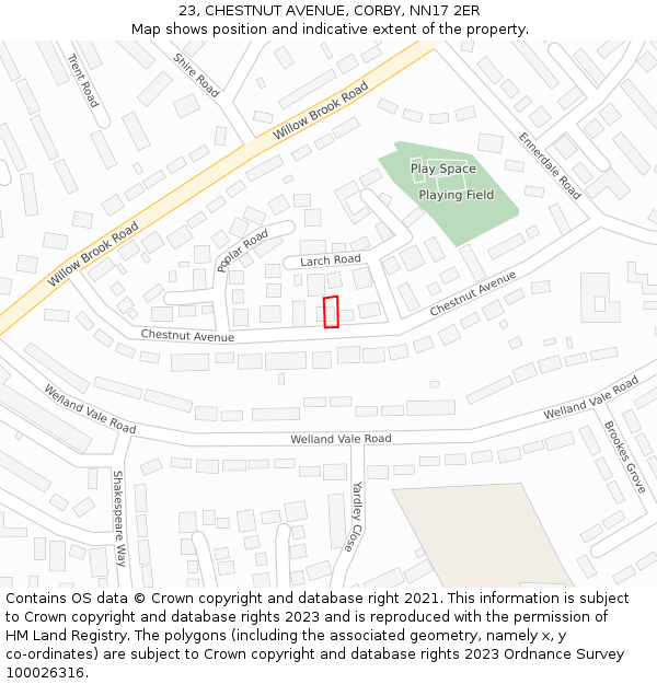 23, CHESTNUT AVENUE, CORBY, NN17 2ER: Location map and indicative extent of plot