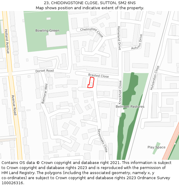 23, CHIDDINGSTONE CLOSE, SUTTON, SM2 6NS: Location map and indicative extent of plot