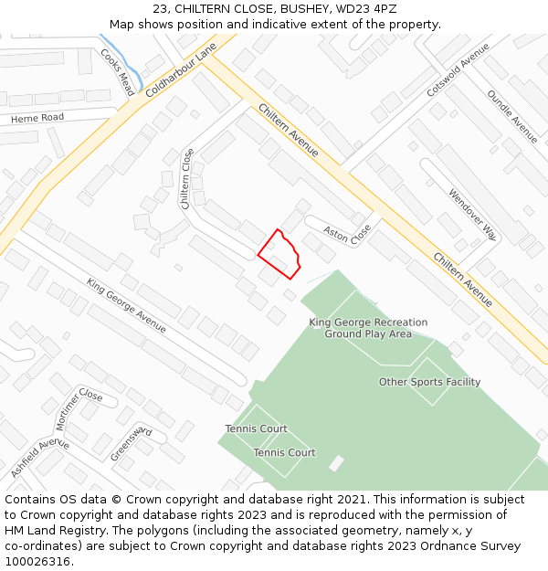 23, CHILTERN CLOSE, BUSHEY, WD23 4PZ: Location map and indicative extent of plot