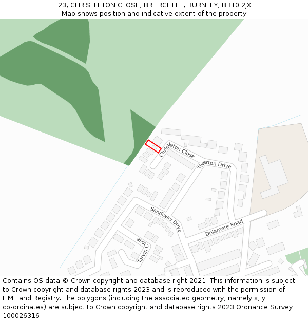 23, CHRISTLETON CLOSE, BRIERCLIFFE, BURNLEY, BB10 2JX: Location map and indicative extent of plot