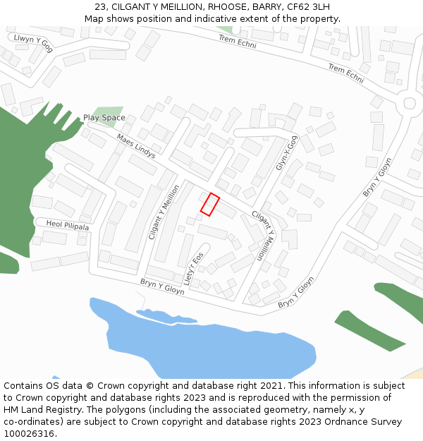 23, CILGANT Y MEILLION, RHOOSE, BARRY, CF62 3LH: Location map and indicative extent of plot