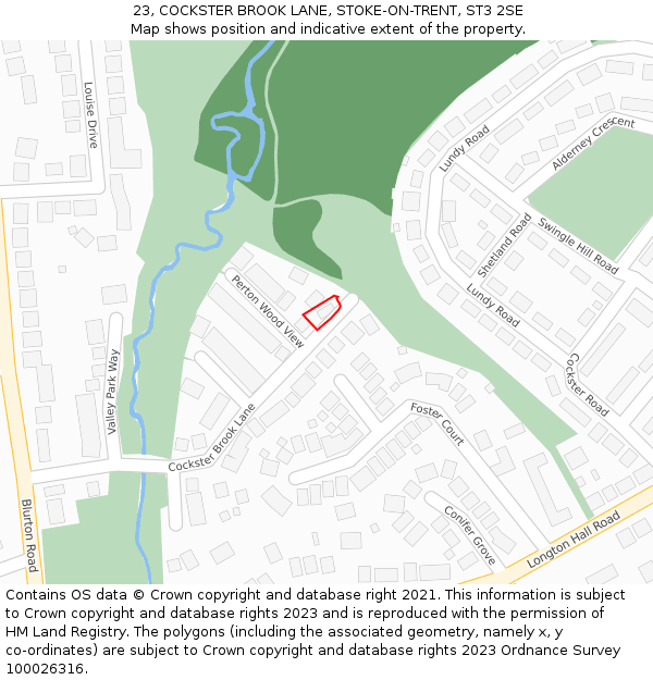 23, COCKSTER BROOK LANE, STOKE-ON-TRENT, ST3 2SE: Location map and indicative extent of plot