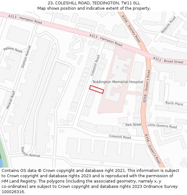 23, COLESHILL ROAD, TEDDINGTON, TW11 0LL: Location map and indicative extent of plot