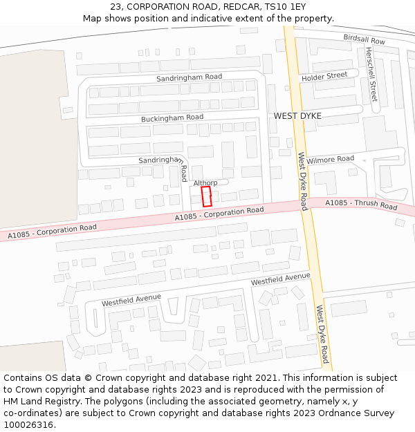 23, CORPORATION ROAD, REDCAR, TS10 1EY: Location map and indicative extent of plot