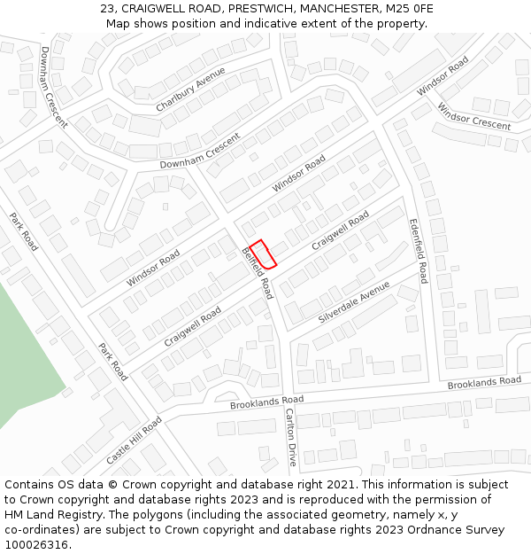 23, CRAIGWELL ROAD, PRESTWICH, MANCHESTER, M25 0FE: Location map and indicative extent of plot