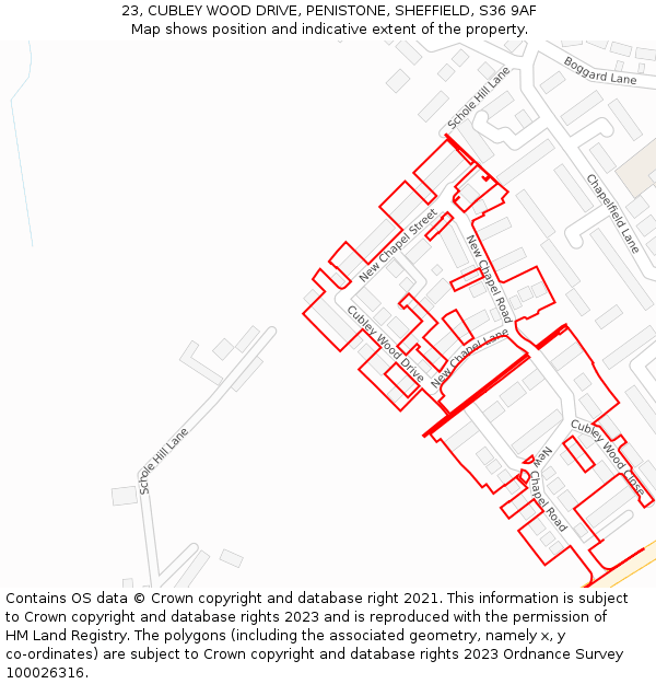 23, CUBLEY WOOD DRIVE, PENISTONE, SHEFFIELD, S36 9AF: Location map and indicative extent of plot