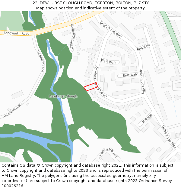 23, DEWHURST CLOUGH ROAD, EGERTON, BOLTON, BL7 9TY: Location map and indicative extent of plot