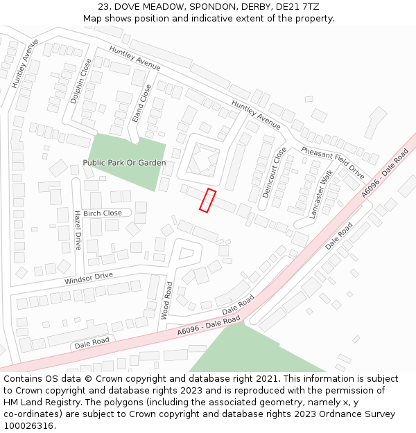 23, DOVE MEADOW, SPONDON, DERBY, DE21 7TZ: Location map and indicative extent of plot