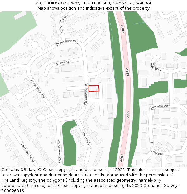 23, DRUIDSTONE WAY, PENLLERGAER, SWANSEA, SA4 9AF: Location map and indicative extent of plot