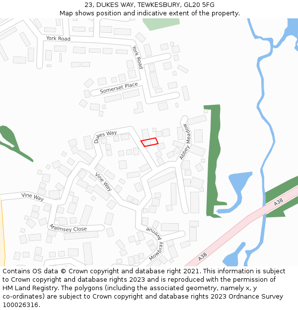 23, DUKES WAY, TEWKESBURY, GL20 5FG: Location map and indicative extent of plot