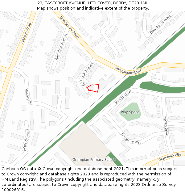 23, EASTCROFT AVENUE, LITTLEOVER, DERBY, DE23 1NL: Location map and indicative extent of plot